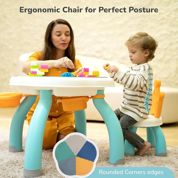R for Rabbit Little Genius Regal Kids Table and Chair Set – Sturdy, Ergonomic Furniture for Toddlers – Lake Blue Multi Color