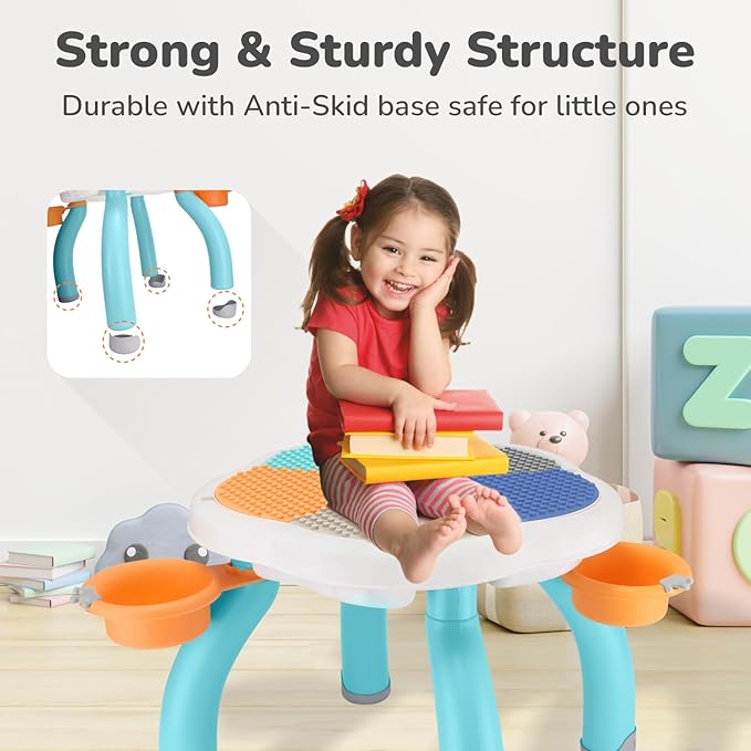 R for Rabbit Little Genius Regal Kids Table and Chair Set – Sturdy, Ergonomic Furniture for Toddlers – Lake Blue Multi Color