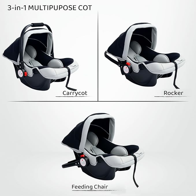 R for Rabbit Baby Cozy Carry Cot – 3-in-1 Multi-Purpose Rocker, Carry Cot & Seat with Safety Harness, UV Canopy & Washable Cover (0–15 Months)