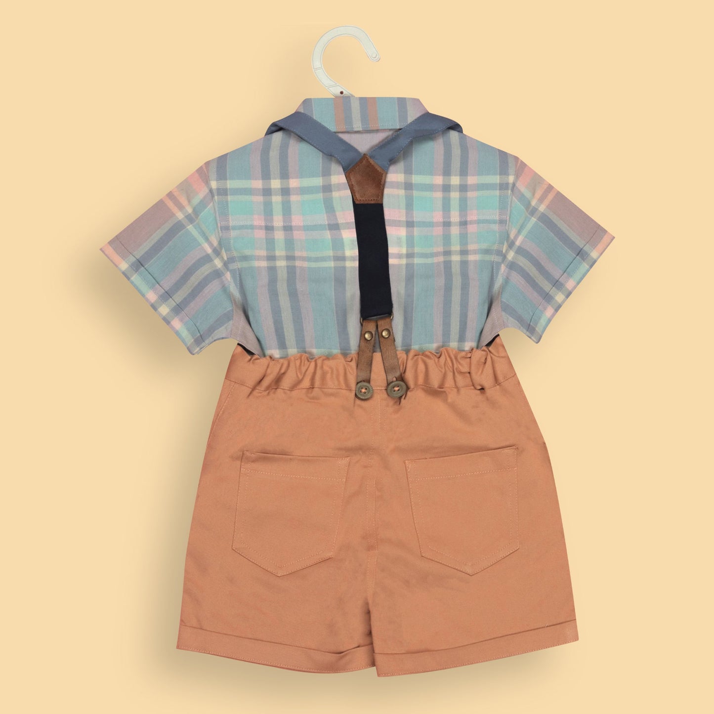 Toffyhouse Orange Checked Romper for Boys – Stylish Knee-Length Dungaree