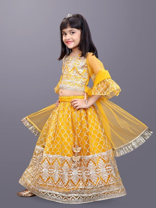 Orange Embroidered Lehenga Choli Set by Satyam Fab – Girls' Party & Festival Ethnic Wear