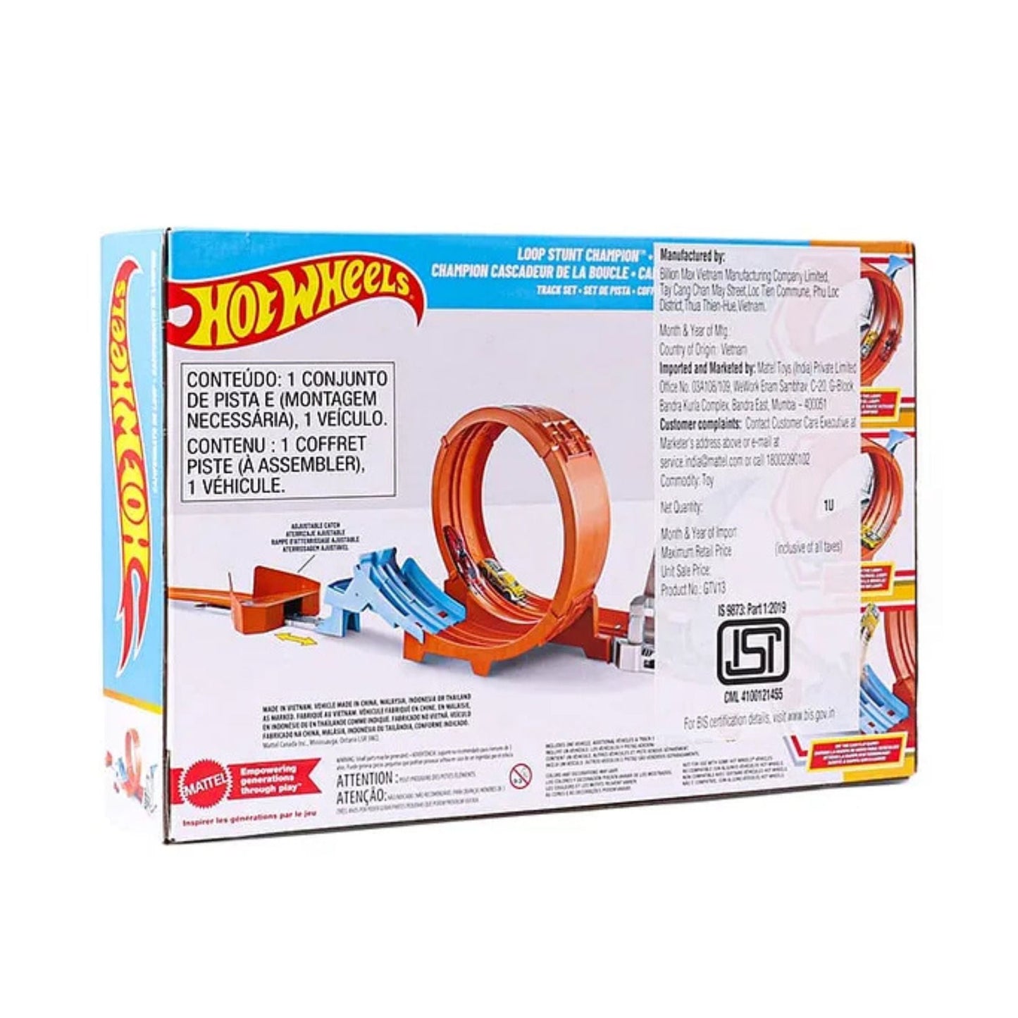 Hot Wheels Loop Stunt Champion Track Set – Dual Loop, Spring Ramp & 1 Car (Orange)