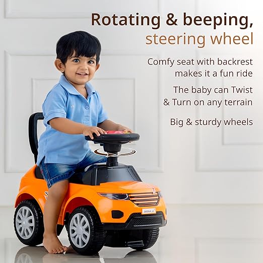 LuvLap Sunny Ride-On Push Car – Orange – Music, Horn, Safety Guard & Storage – 1–3Y