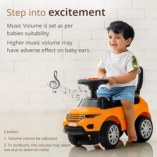 LuvLap Sunny Ride-On Push Car – Orange – Music, Horn, Safety Guard & Storage – 1–3Y