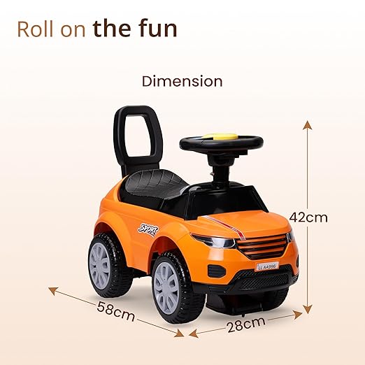 LuvLap Sunny Ride-On Push Car – Orange – Music, Horn, Safety Guard & Storage – 1–3Y