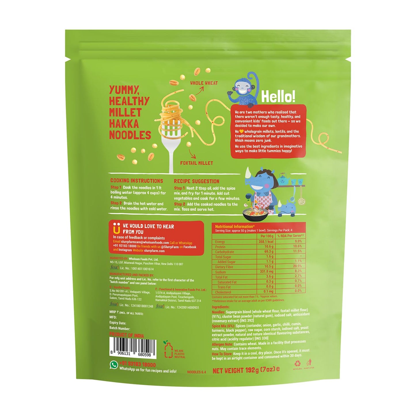 Slurrp Farm No Maida Mild Millet Noodles - Combo (Pack of 2)