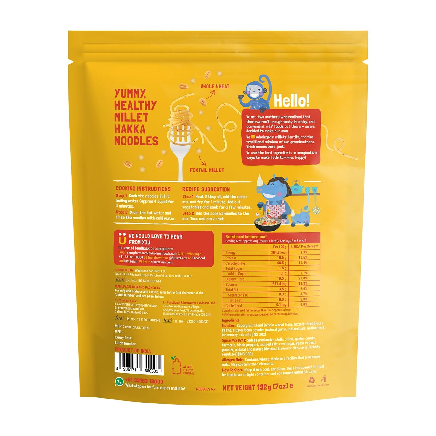 Slurrp Farm No Maida Mild Millet Noodles - Combo (Pack of 2)