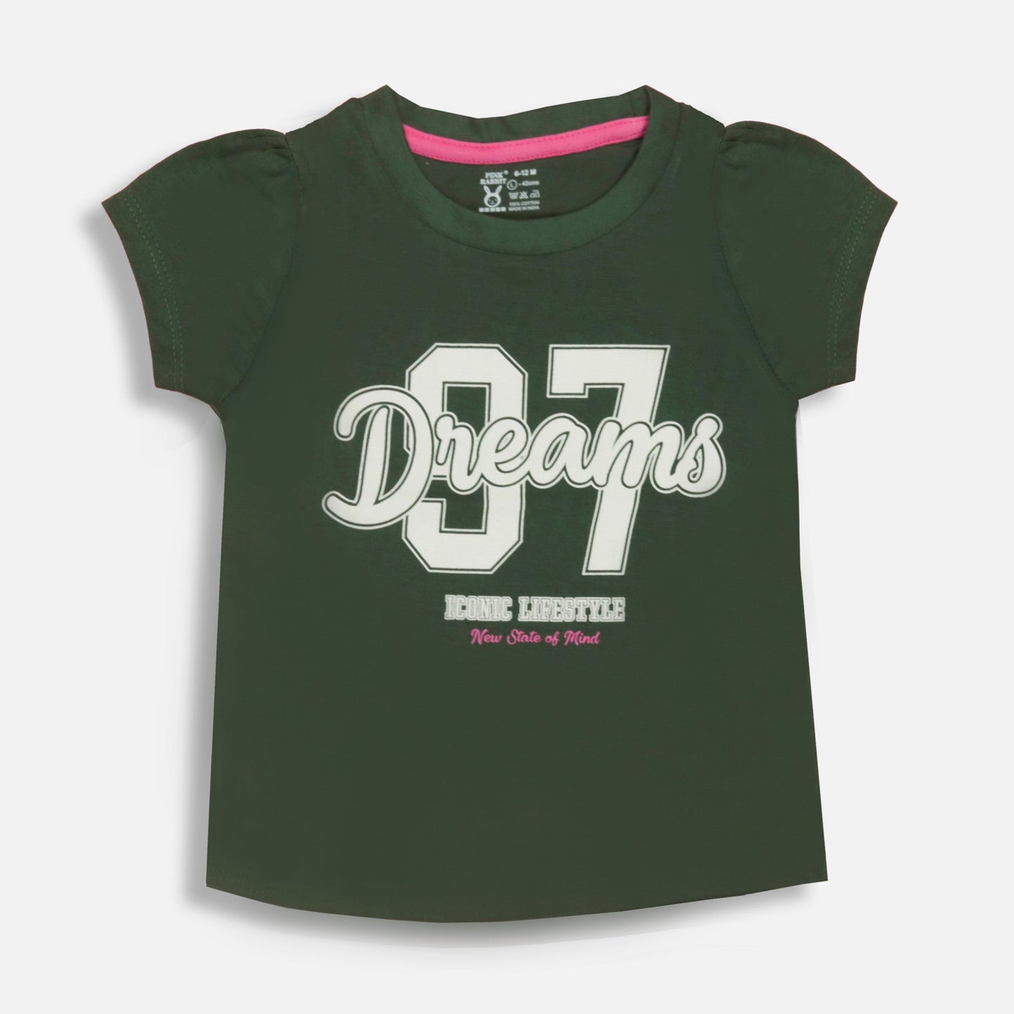 Girls’ Breathable Green T-Shirt by Pink Rabbit – “New State of Mind” Inspirational Quote