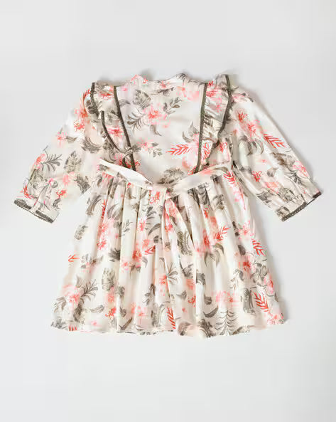 Bella Moda Girls Green Cotton Full Sleeve Frock – Embroidered Festive Wear