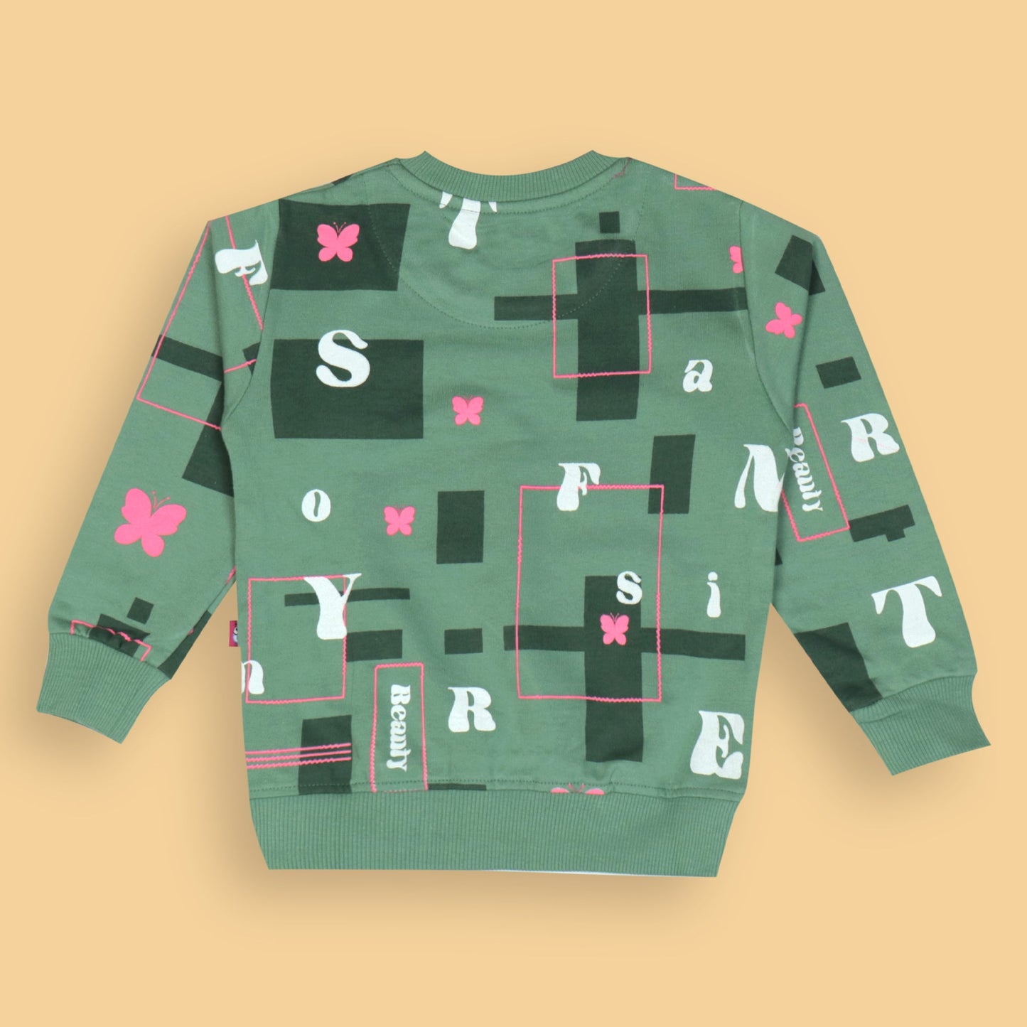 Beauty Trend Butterfly Sweatshirt by BONKERZ – Girls’ Green, Warm Cotton Blend, Coolness for Outdoor Days