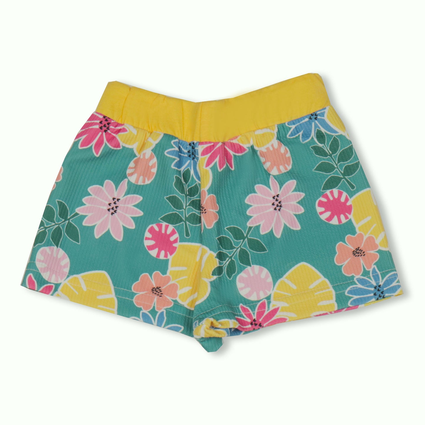 NIOMODA Girls’ Green Summer Set – Featherlite Flower Print Top, Comfy Shorts & Skirt, Sleeveless Cotton Rib Style