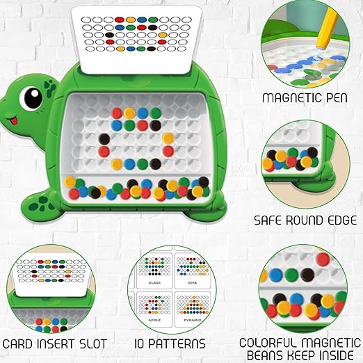 Magnetics Beads Board Game for Kid MagPad Educational Learning Toys for Kids Magnetic Dot Art Game Magnetic Drawing Board Magnetic Suction Drawing Pad for Kids (Turtle)