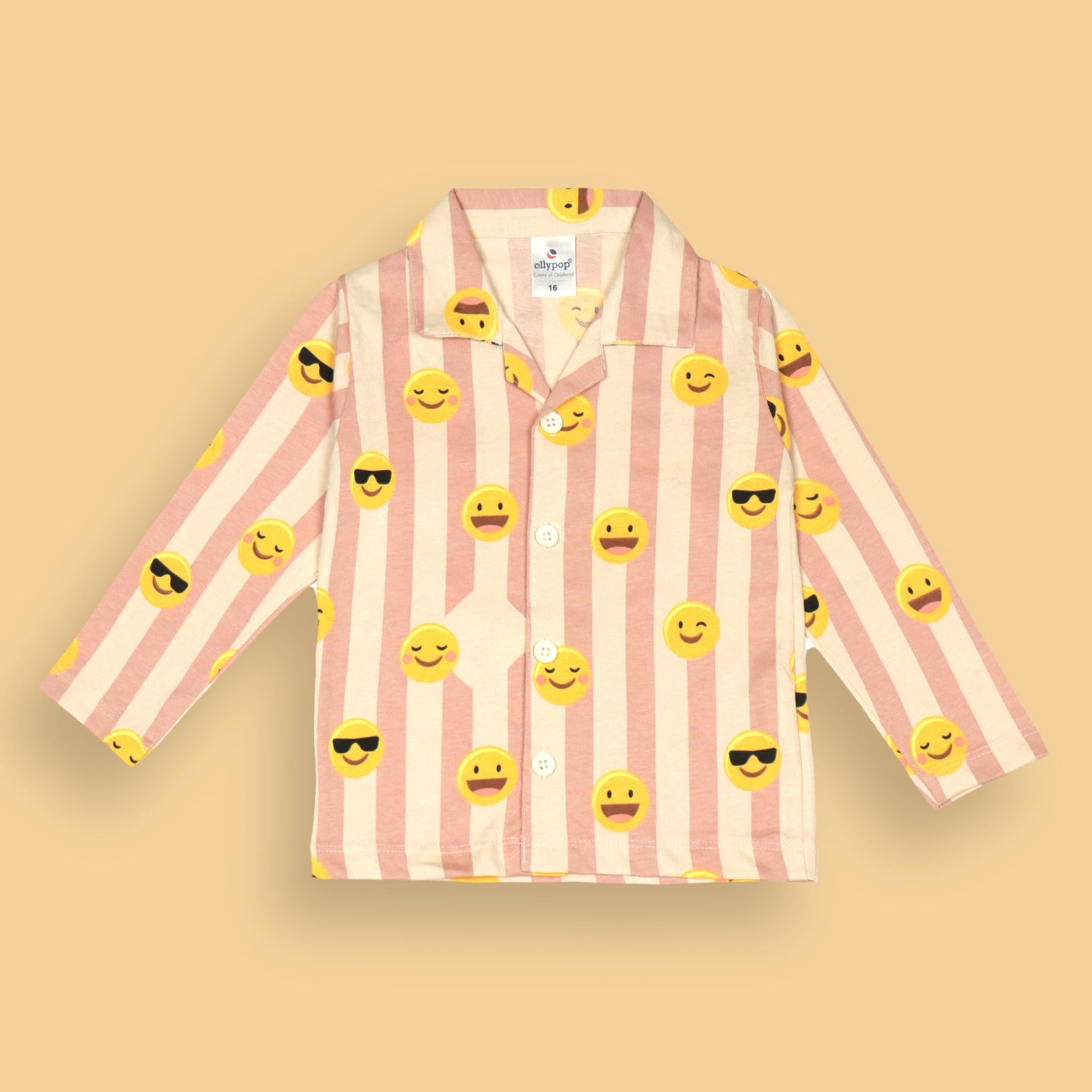 Ollypop Peach Nightwear Set – Cheerful Stripes & Smiley Print, Soft Sinker Fabric, Cozy Dreams Await!