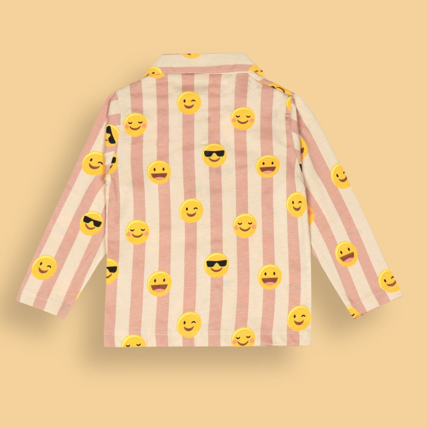 Ollypop Peach Nightwear Set – Cheerful Stripes & Smiley Print, Soft Sinker Fabric, Cozy Dreams Await!