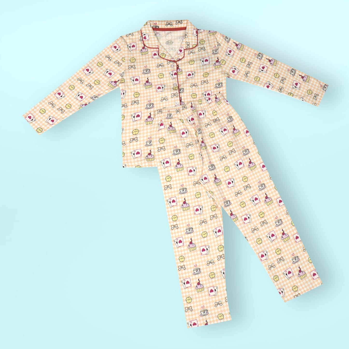 Peachy Party Pajama Set – CASA DE NEENEE Girls’ Comfy Cotton Nightwear for Cozy Bengaluru Evenings