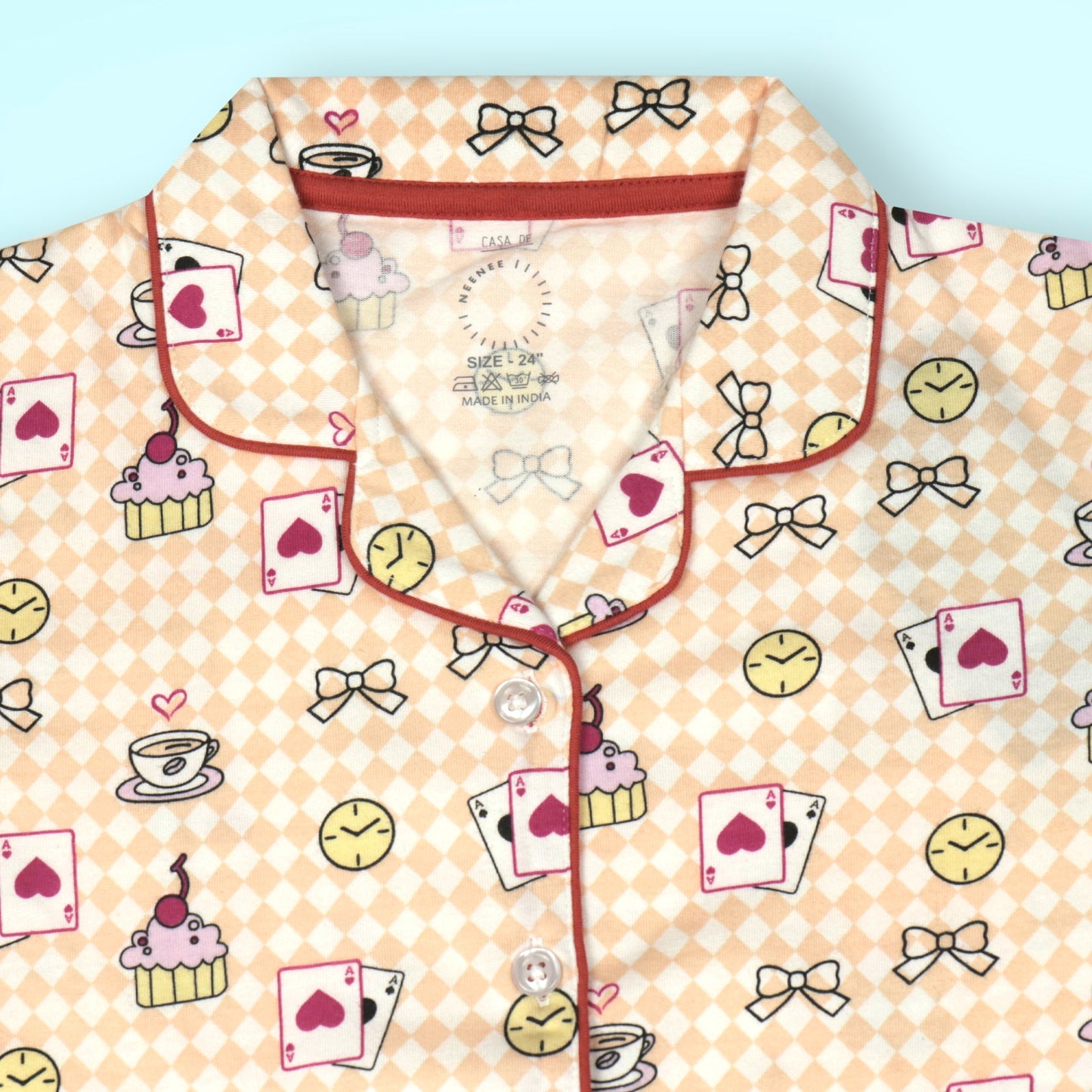 Peachy Party Pajama Set – CASA DE NEENEE Girls’ Comfy Cotton Nightwear for Cozy Bengaluru Evenings