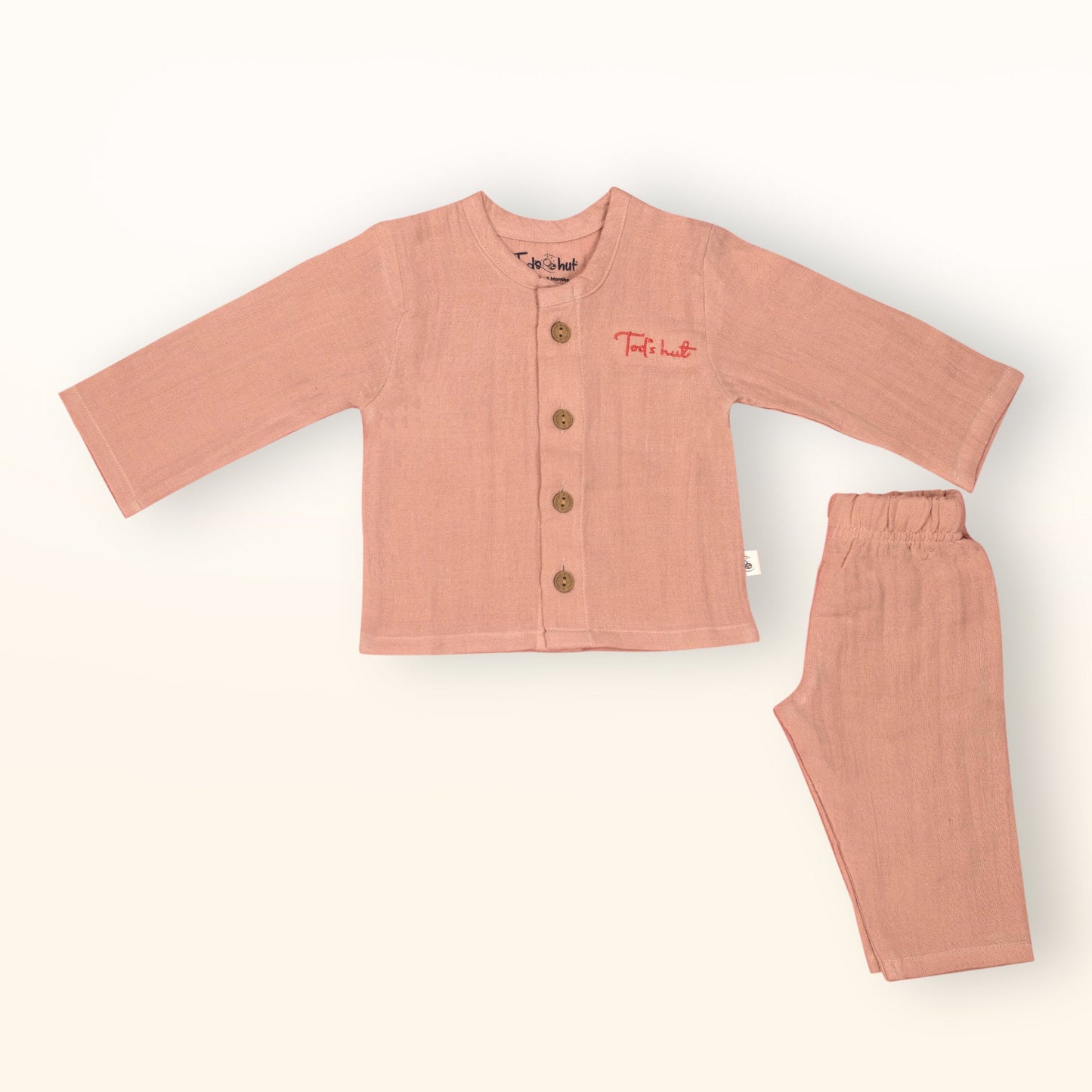 Tod’s Hut Peach Bengaluru Breeze Duo – Playful Muslin Tee & Draw Cord Shorts for Sunny City Strolls