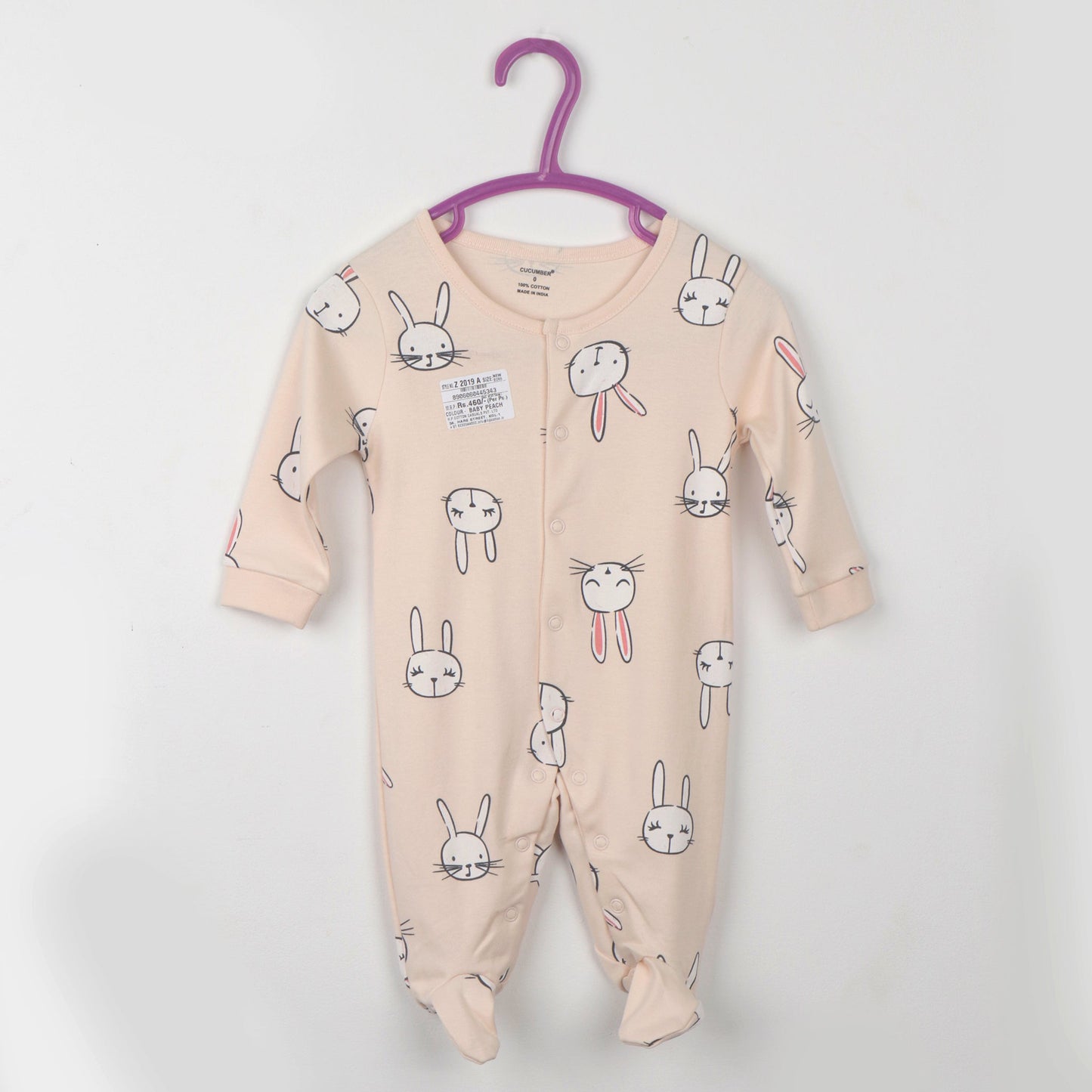 Extra Soft Peach Cotton Romper for Kids | Cucumber Unisex Full Sleeve, All-Over Print Wear