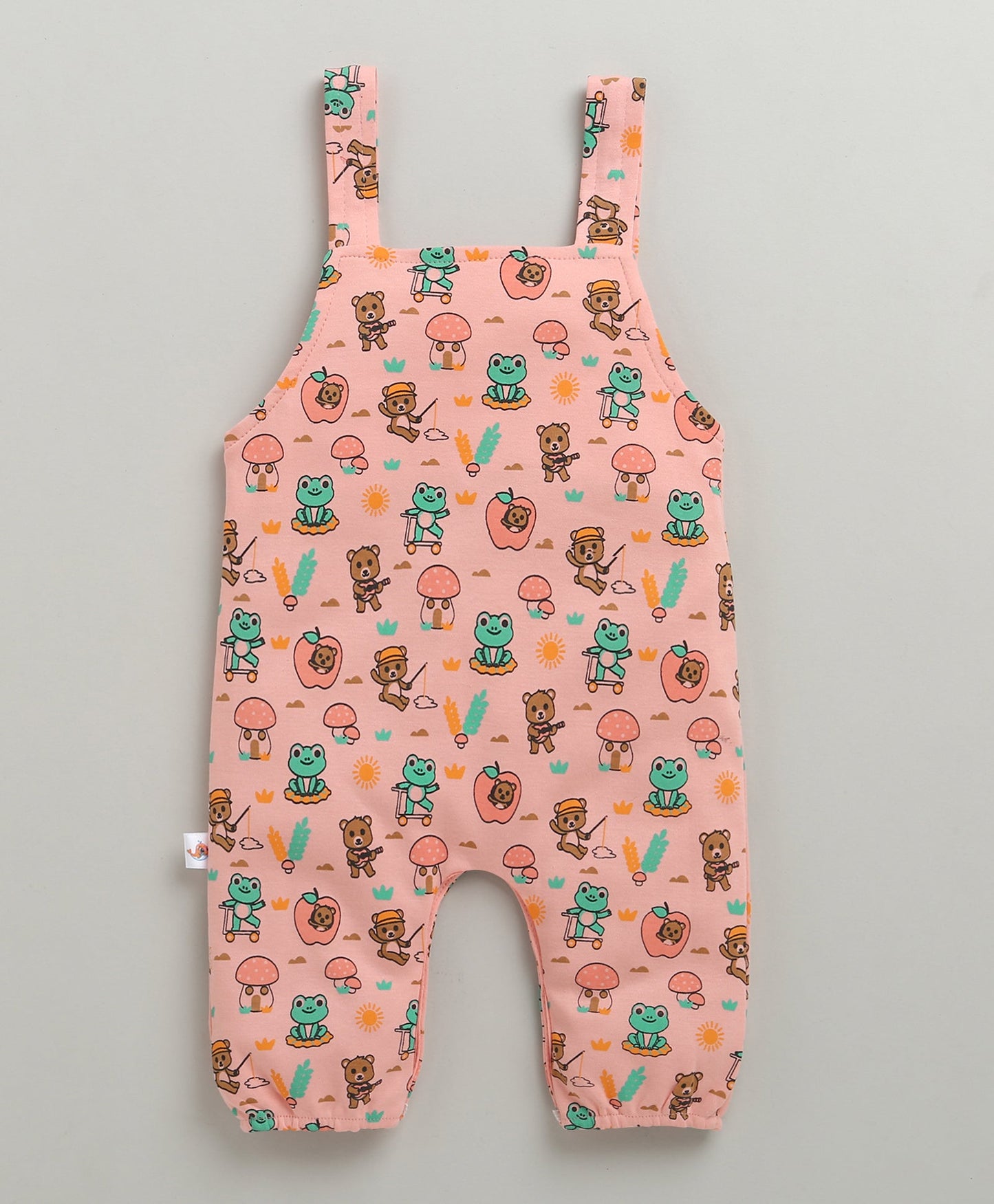 Bumzee Unisex Cotton Dungaree Set – Peach | Half Sleeve Tee & Romper