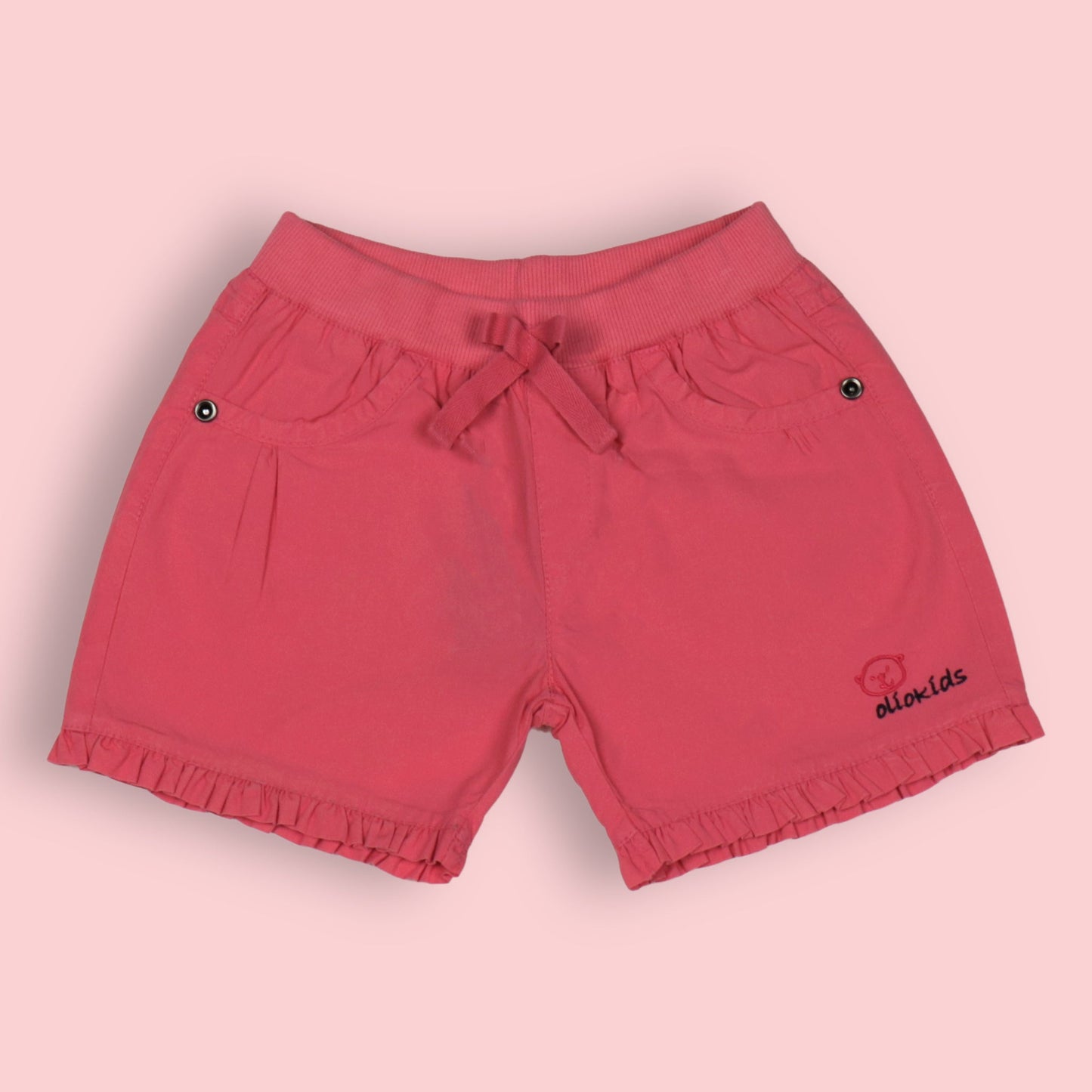OlioKids Girls Cotton Blend Elasticated Pull-On Shorts - Dark Pink