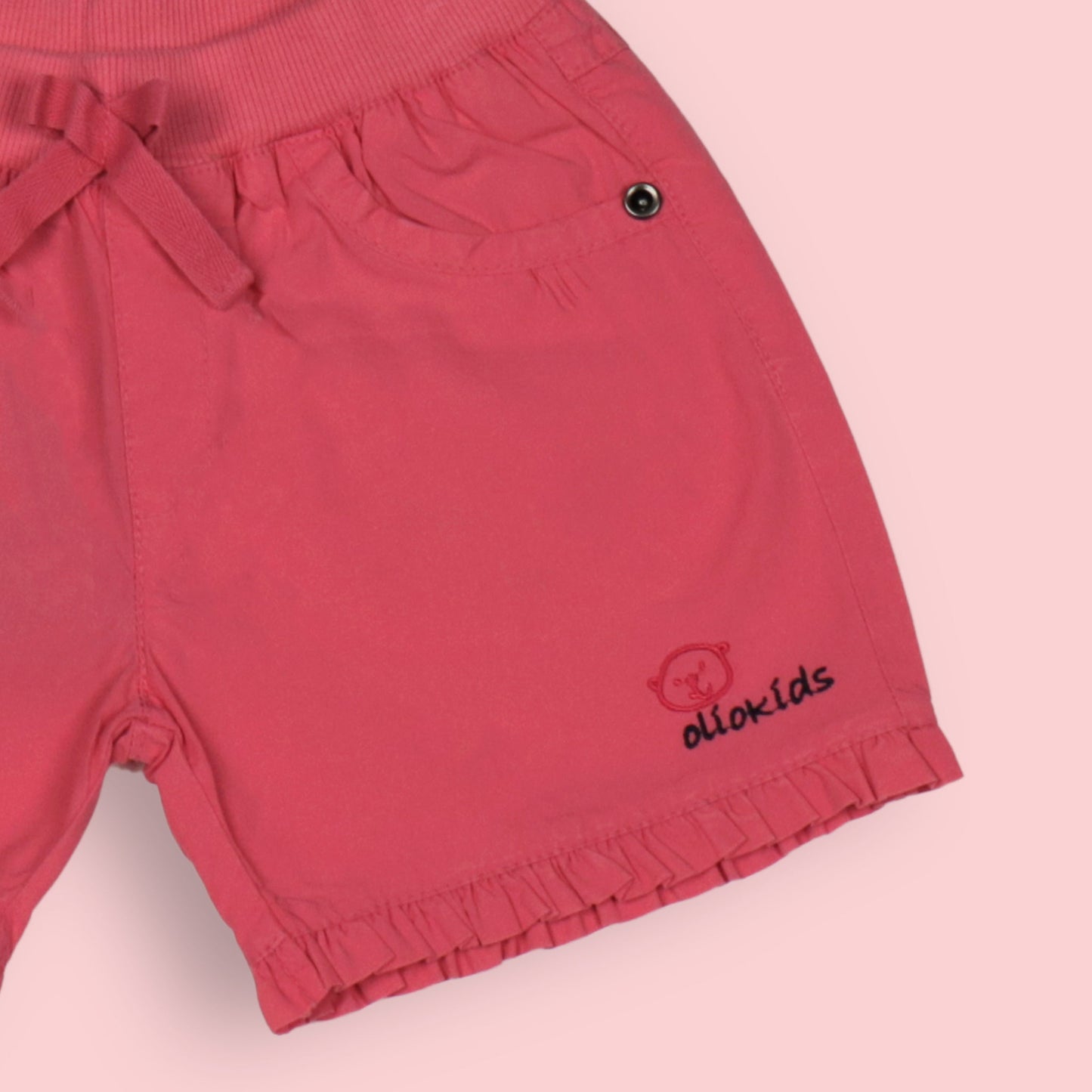 OlioKids Girls Cotton Blend Elasticated Pull-On Shorts - Dark Pink