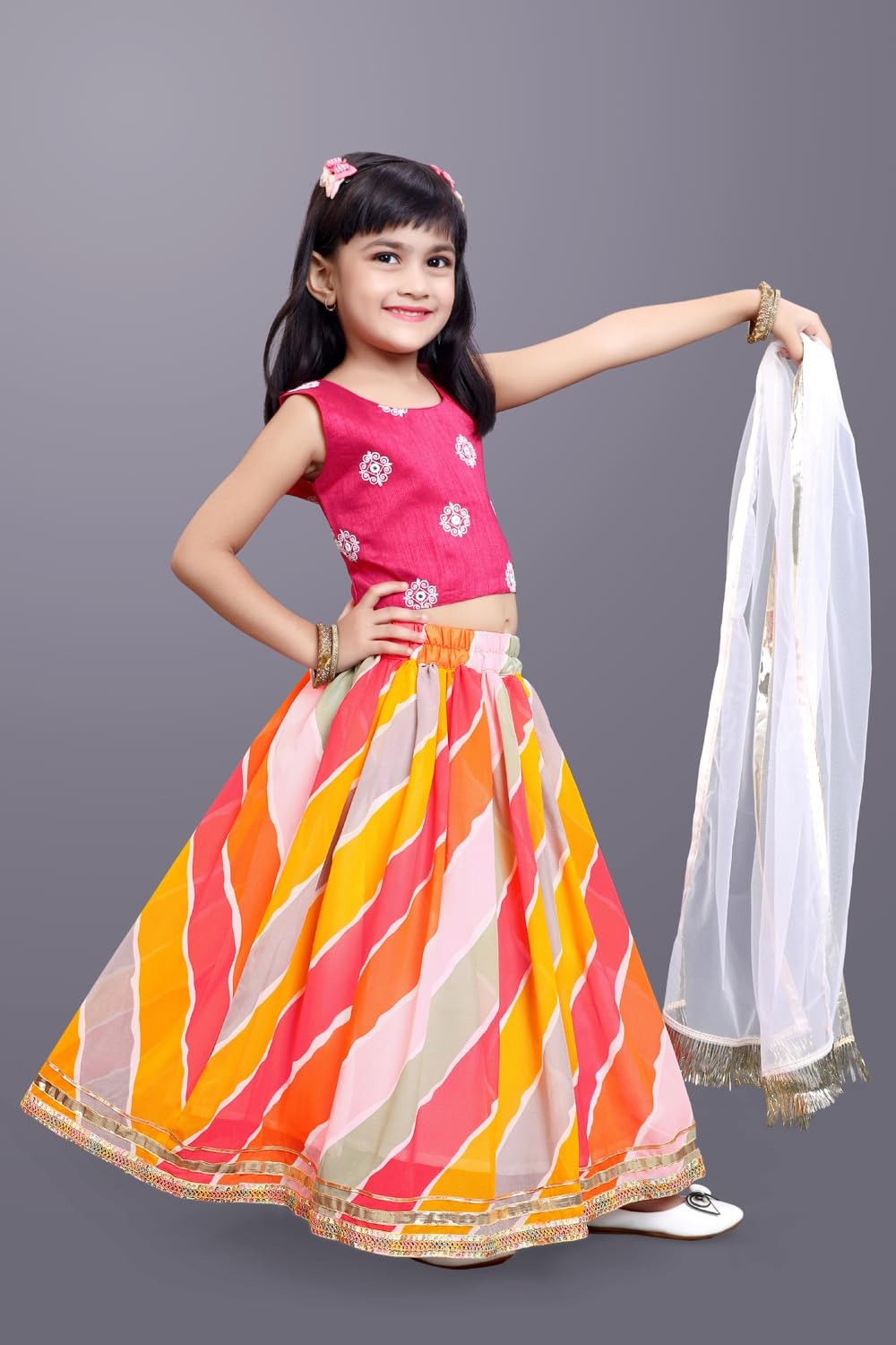 Dark Pink Embroidered Lehenga Choli Set by Satyam Fab – Sleeveless Cotton Blend Top & Flared Skirt