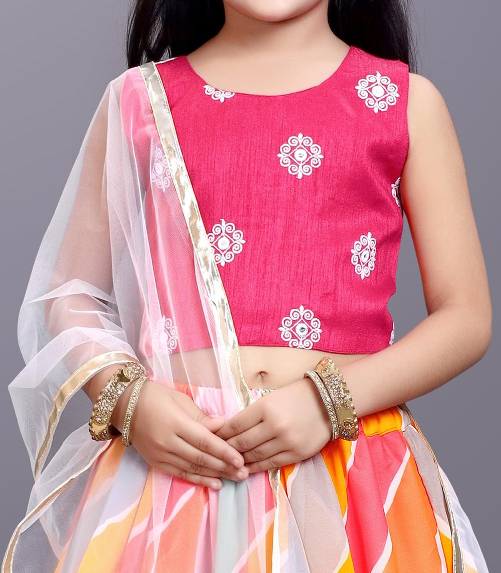 Dark Pink Embroidered Lehenga Choli Set by Satyam Fab – Sleeveless Cotton Blend Top & Flared Skirt
