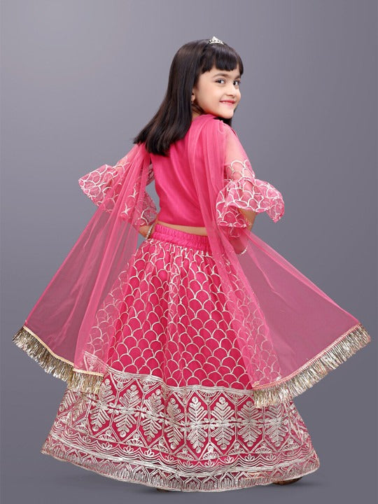 Elegant Dark Pink Lehenga Choli Set for Girls – Satyam Fab 3/4 Sleeve Embroidered Ethnic Wear