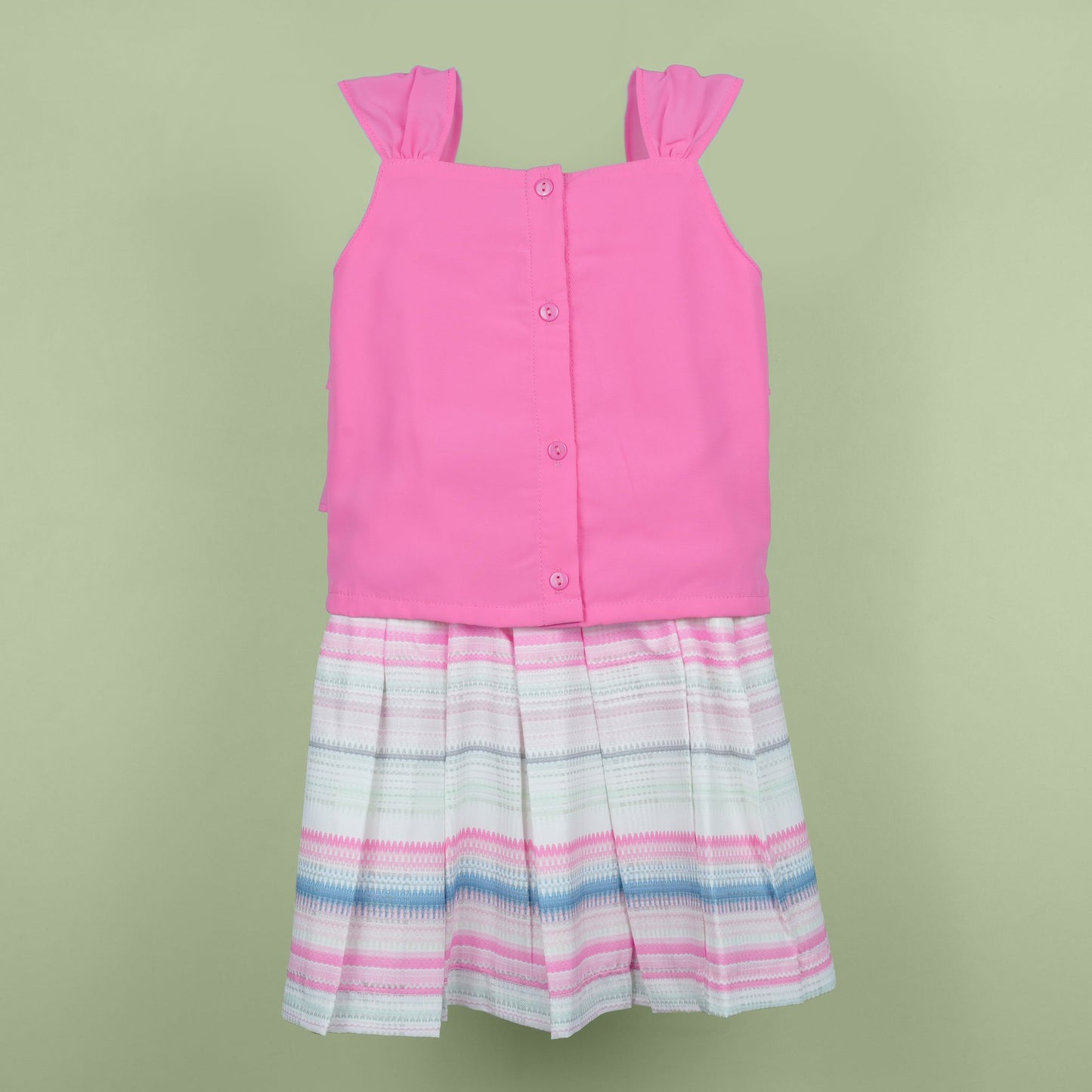 DW Girl's Dark Pink Embroidered Skirt Set with Rhinestones