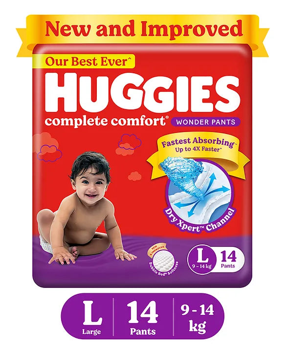Huggies Complete Comfort Wonder Baby Diaper Pants, Large (L) Size, 14 Pieces
