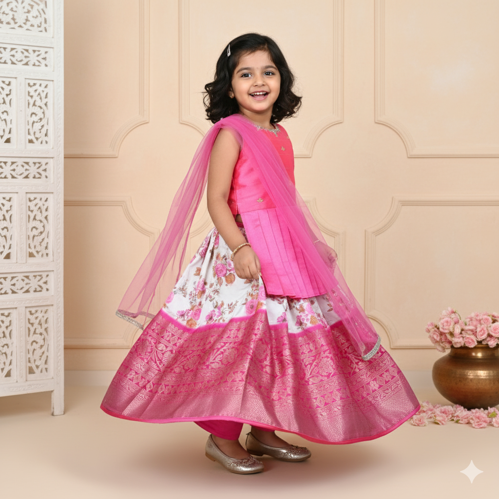 Shine Bright: Little by Little Pink Lehenga Choli with Sparkly Sequins and Sweet Details