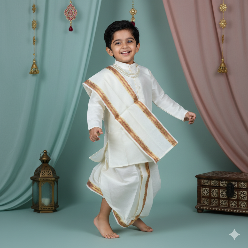 Mini Maharaja Style – Offwhite Kurta Dhoti by Darshan