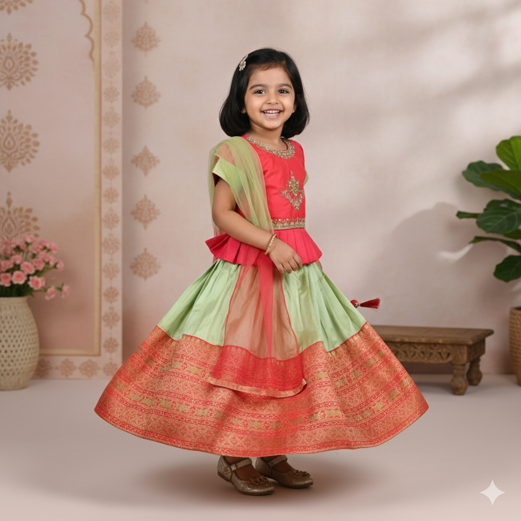 Sparkling Festival Fun: Multi Color Sequined & Embroidered Lehenga Choli for Little Divas