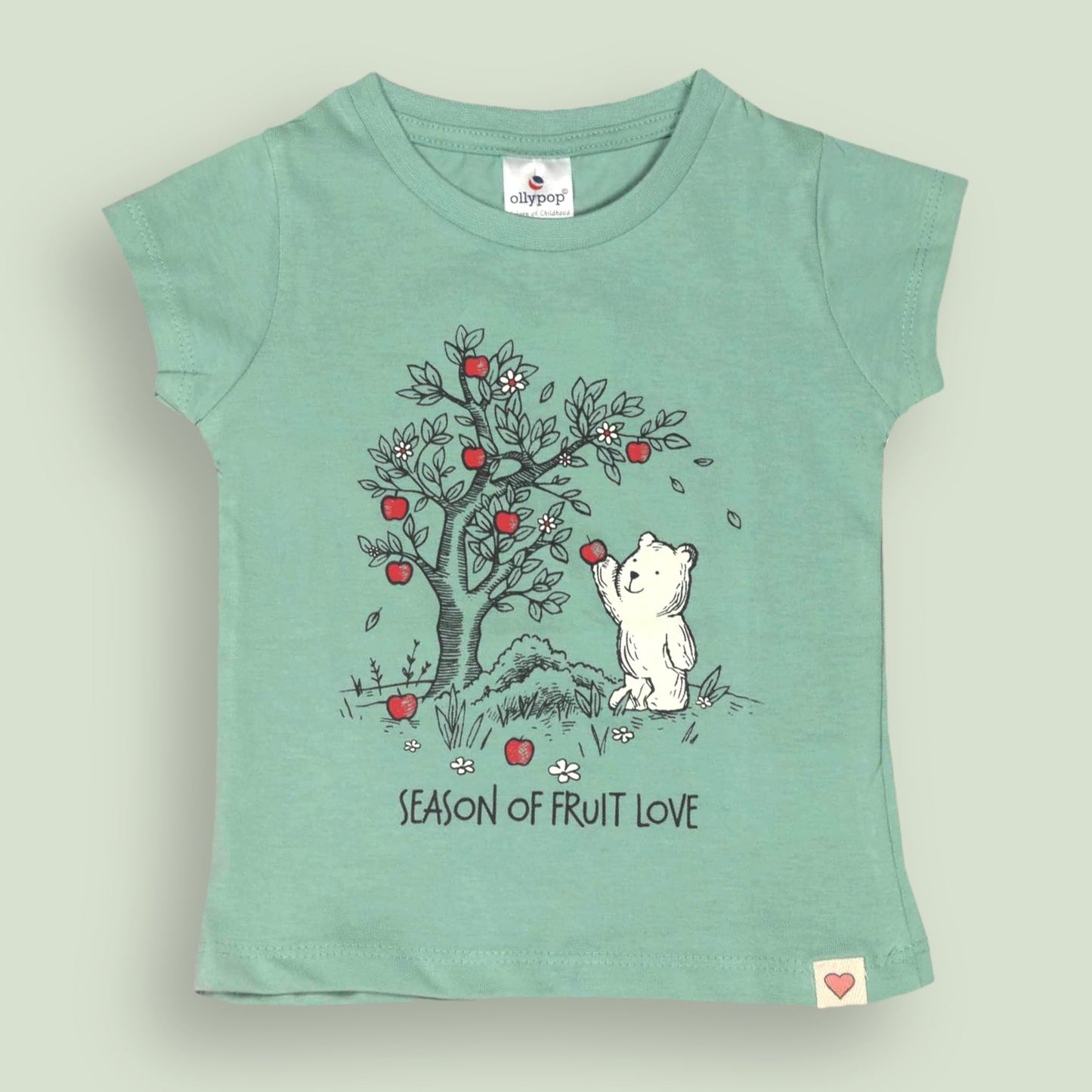 Ollypop Light Green Sinker Knit Half Sleeves Top with Season of Fruit Love Print