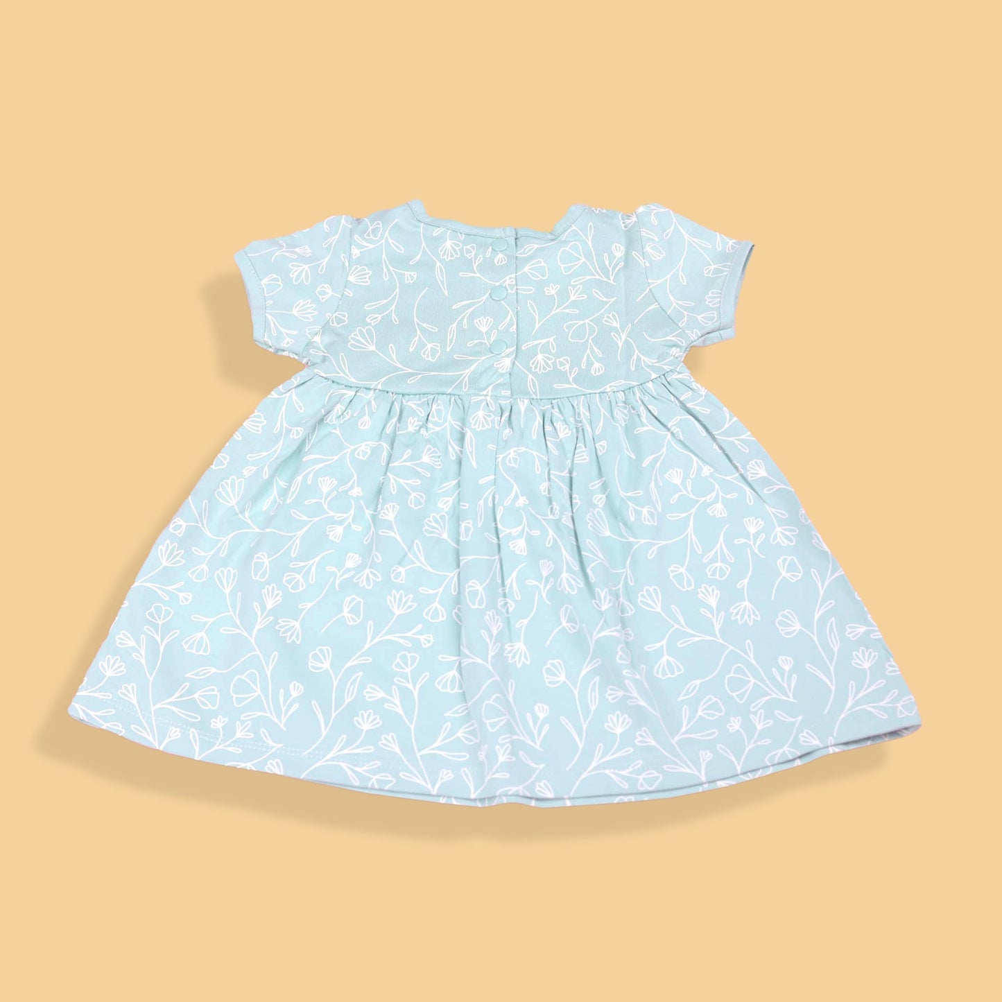 Ollypop Light Green Cotton One Piece Dress with Round Neck and Half Sleeves