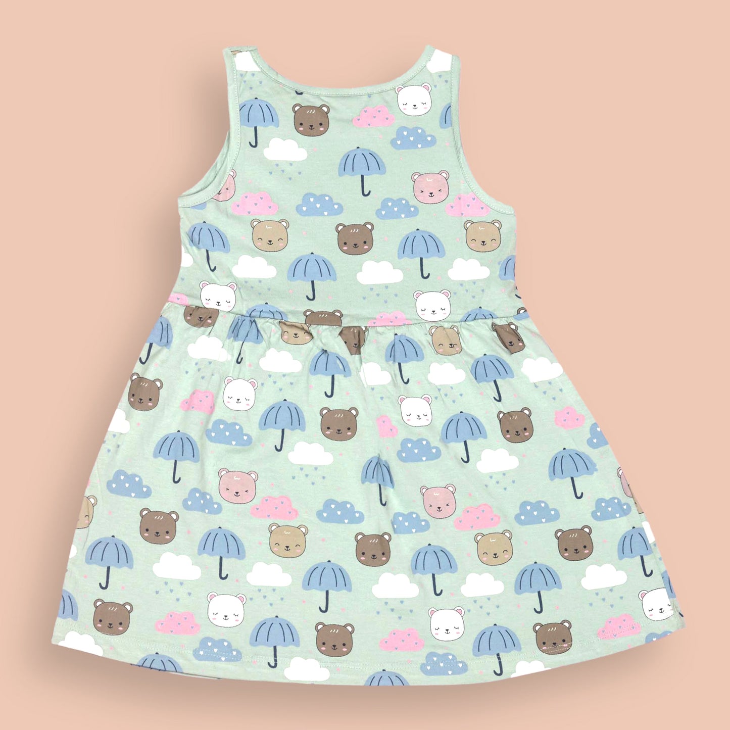 Ollypop Light Green Cotton Sleeveless One Piece Dress with Round Neck