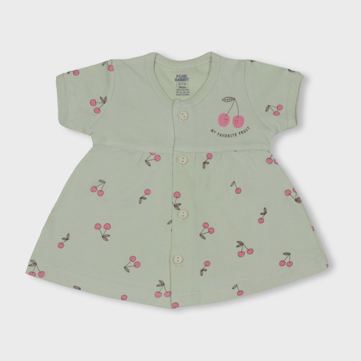 Pink Rabbit Cherry Breeze: Light Green Breathable Girls' Summer Frock