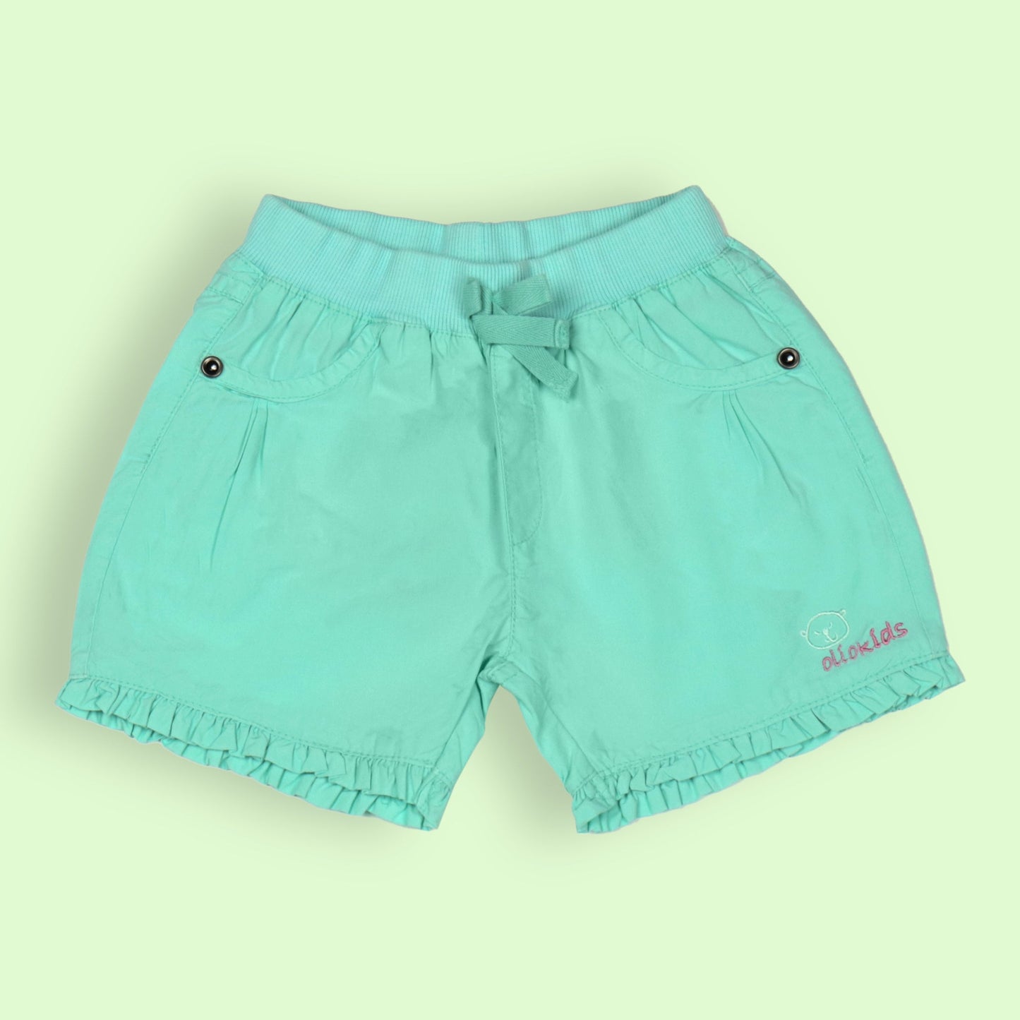 OlioKids Girls Cotton Blend Elasticated Pull-On Shorts - Light Green