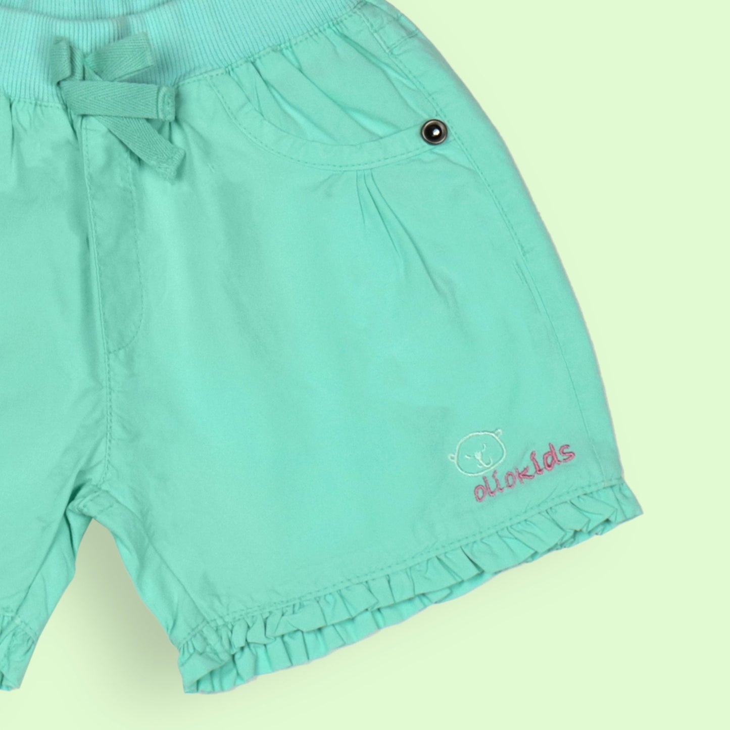 OlioKids Girls Cotton Blend Elasticated Pull-On Shorts - Light Green