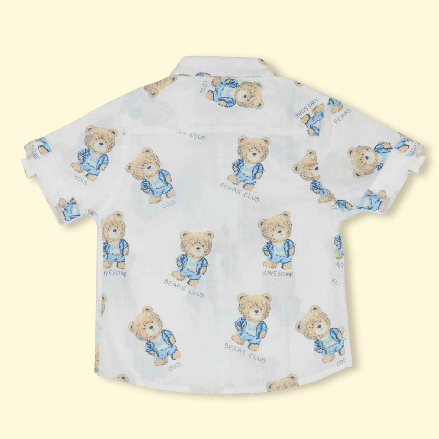 Dew Drop Boys' Cotton Printed Half Sleeve Shirt with Cute Bear Design - Light Green