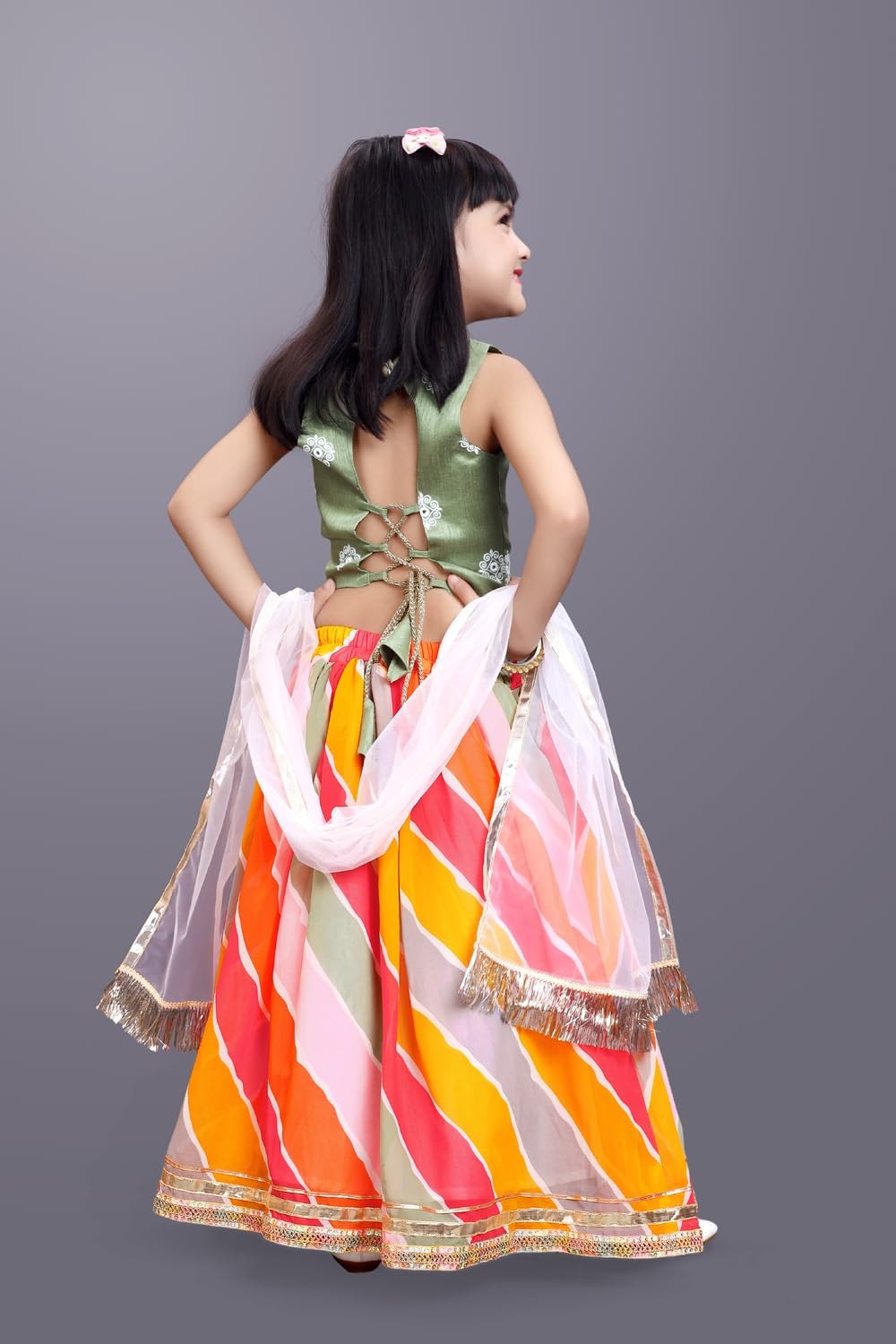 Twirl in Style: Satyam Fab Light Green Choli & Colorful Lehenga Fiesta!