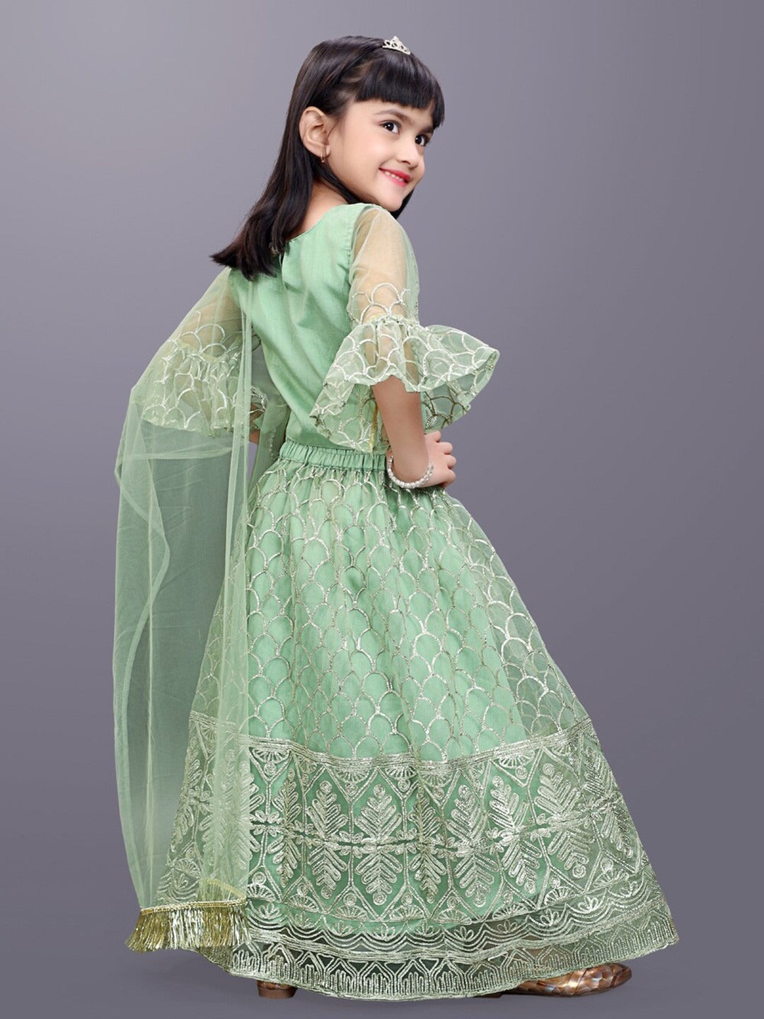 Dance into Festival Magic with Satyam Fab’s Light Green Tulle Lehenga Choli
