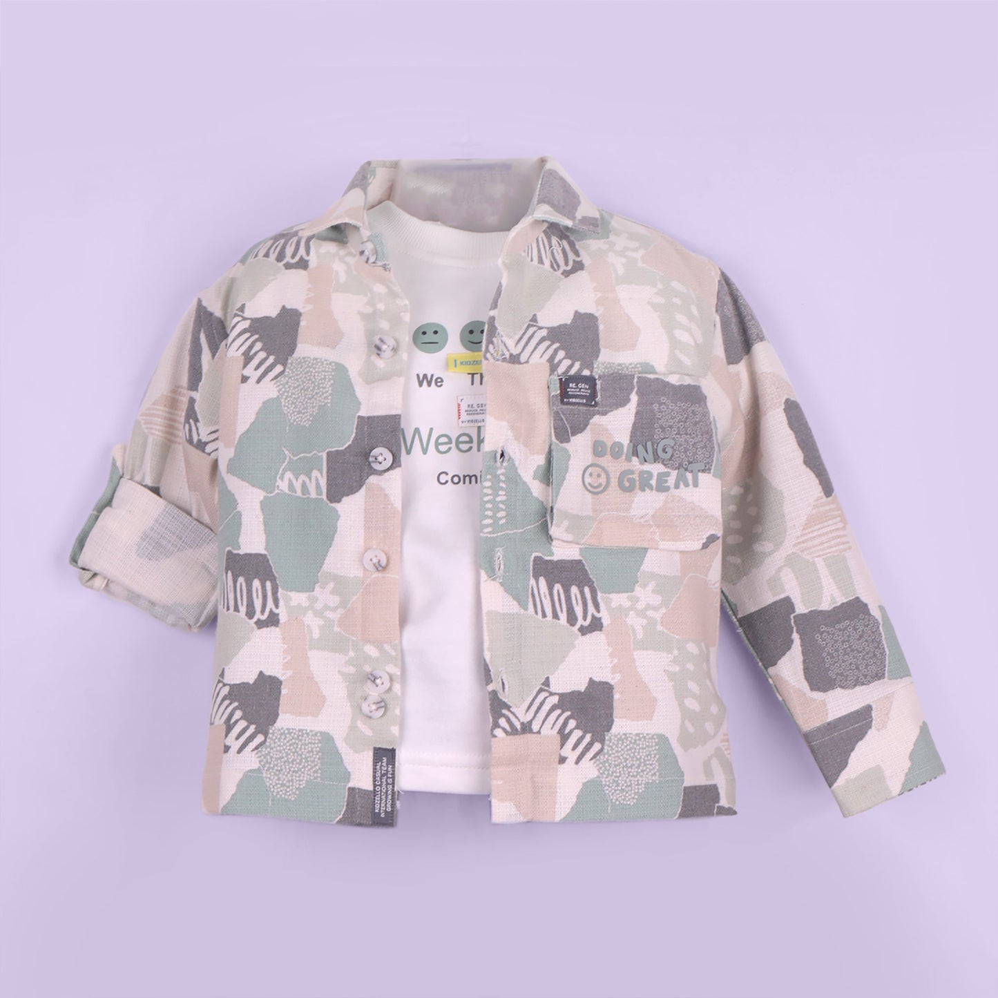 Trendy 3-in-1 Combo – Boys’ Light Green Shirt, T-Shirt & Pants