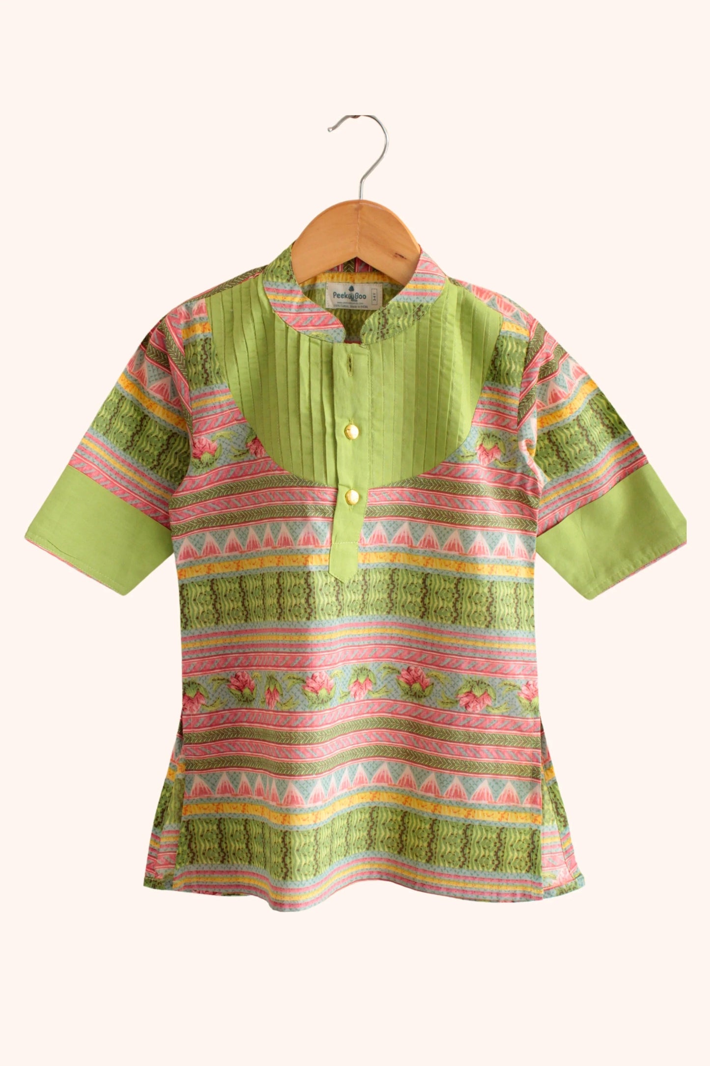 Peekaboo Boy’s Light Green All-Over Print Kurta with Comfortable Cotton Dhoti