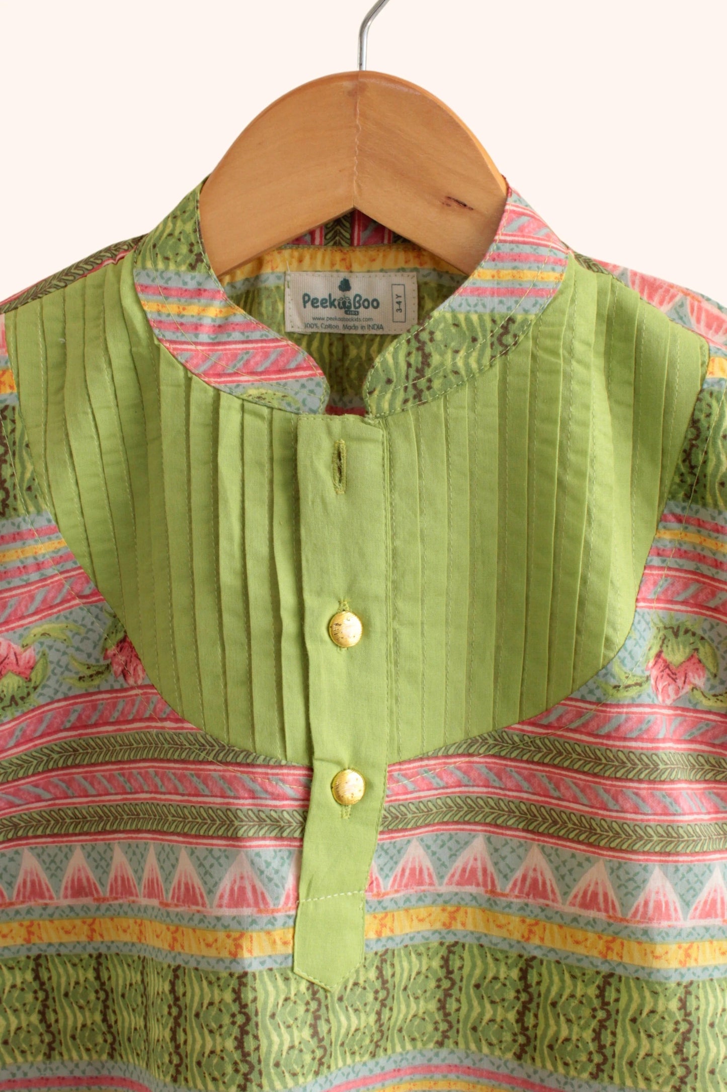 Peekaboo Boy’s Light Green All-Over Print Kurta with Comfortable Cotton Dhoti