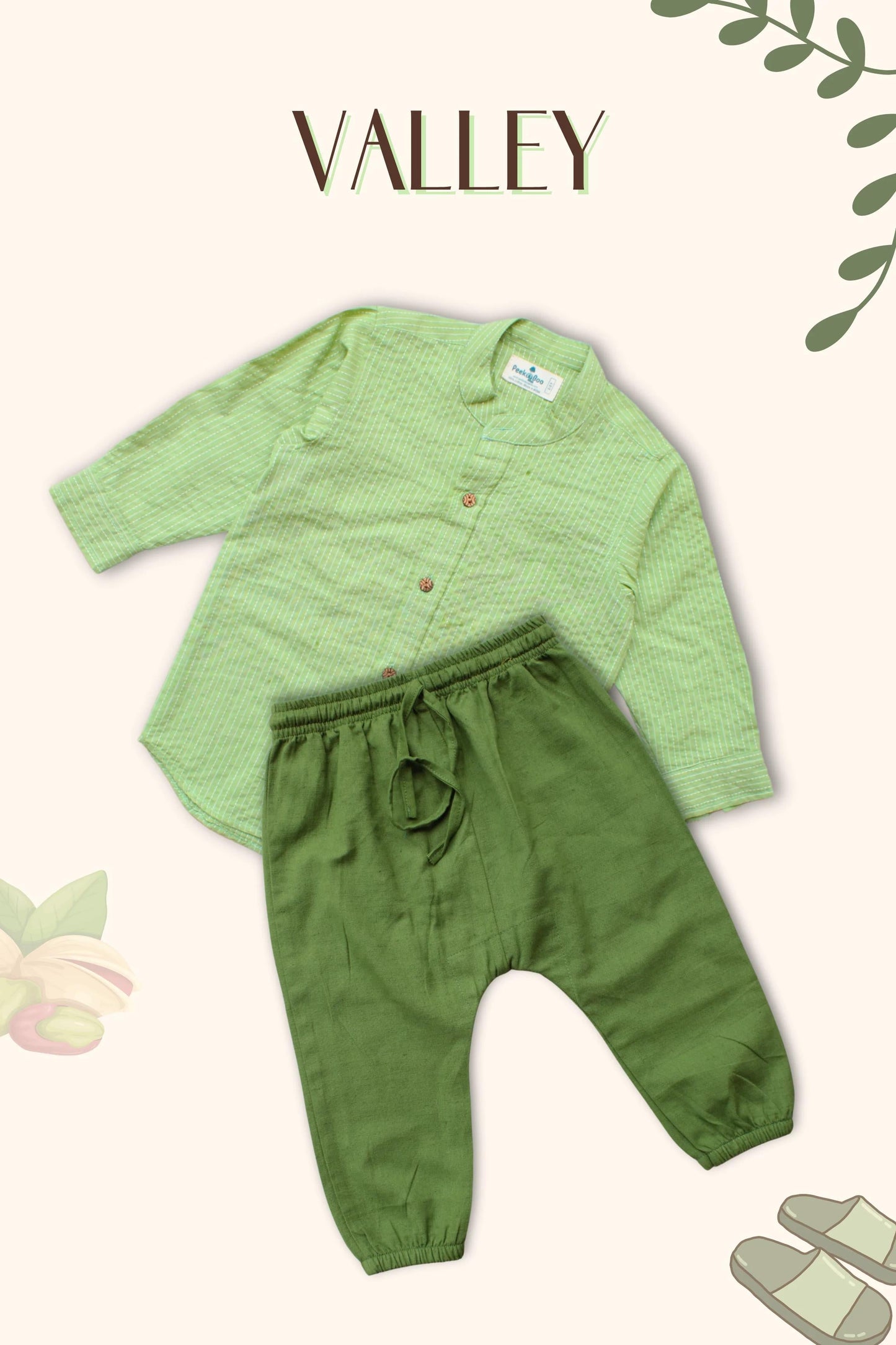 Peekaboo Boy’s Light Green All-Over Print Kurta with Comfortable Cotton Dhoti