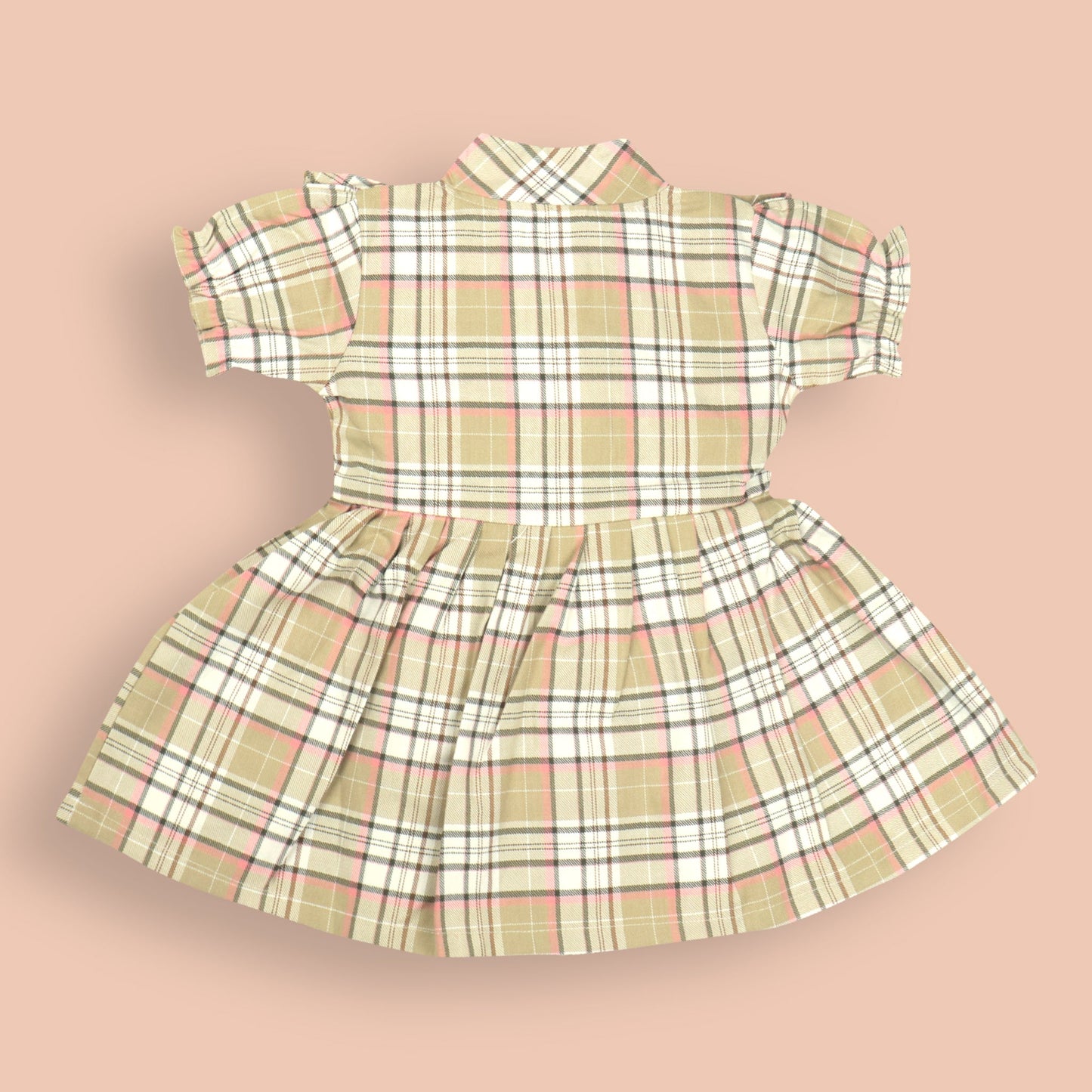 Baby World Beige Cotton One Piece Party Dress for Girls