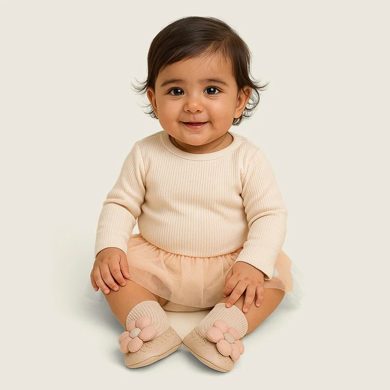 Soft & Stylish – Beige Embroidered Baby Socks by Lille Barn