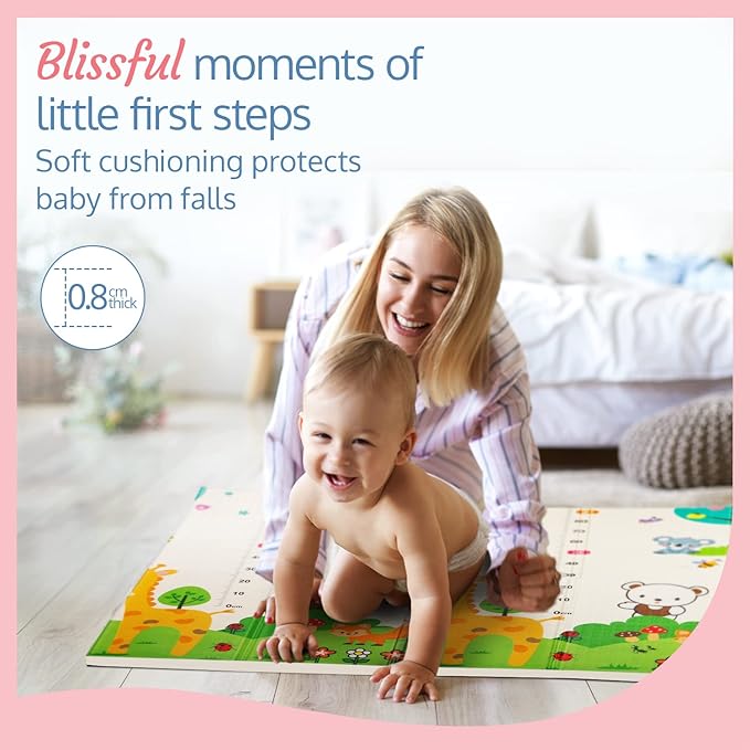 LuvLap Jungle Time Reversible Double-Sided Waterproof Baby Floor Mat – Multicolor, Extra Large 6'5" x 4'10" (195.5cm x 147cm), 0.8cm Thick, Perfect for Crawling Babies and Kids
