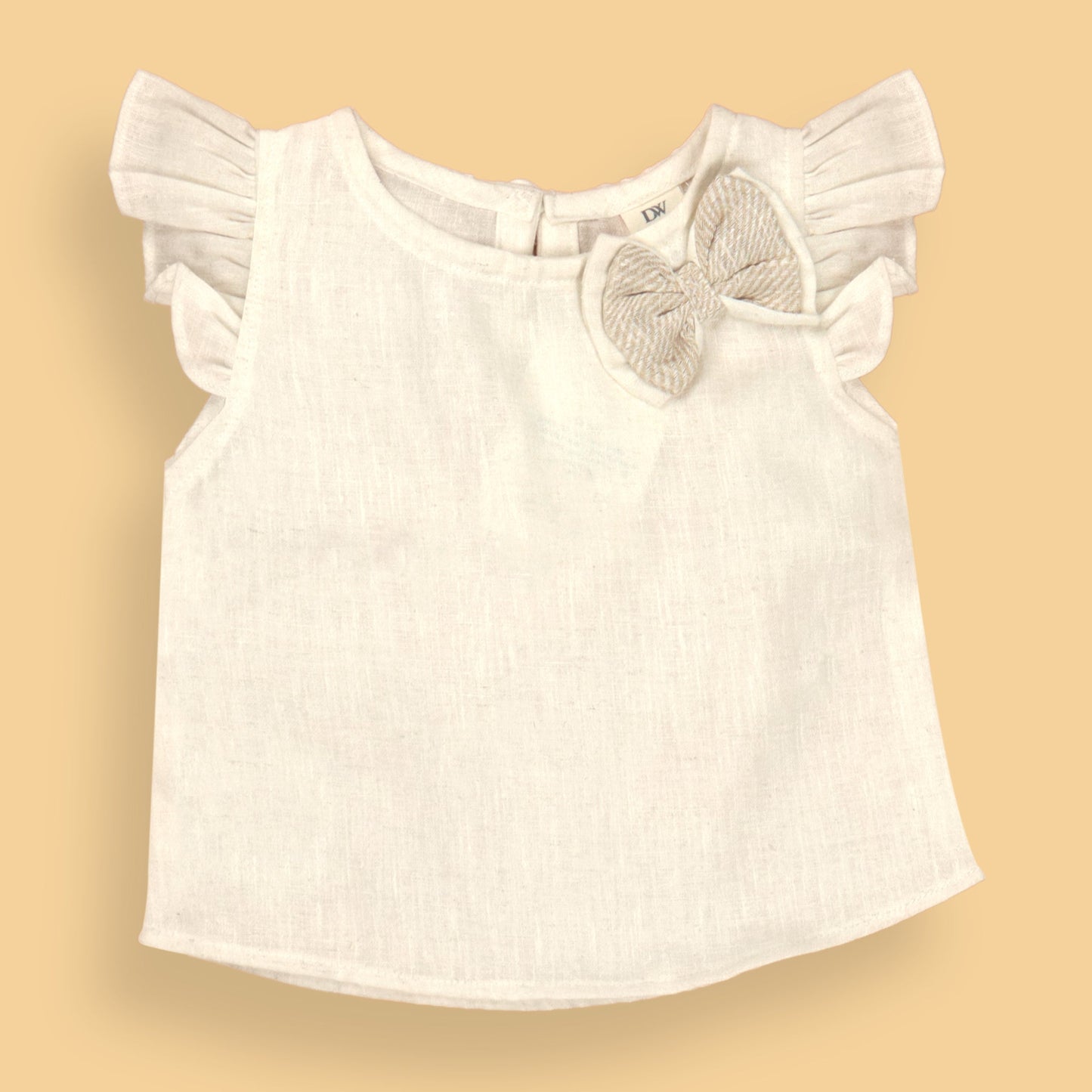DW Girls' Pretty Offwhite Sensory Z Cotton Blend Pleated Cap Sleeve Top & Linen Knee-Length Skirt Set – Party & Fashion Wear,
